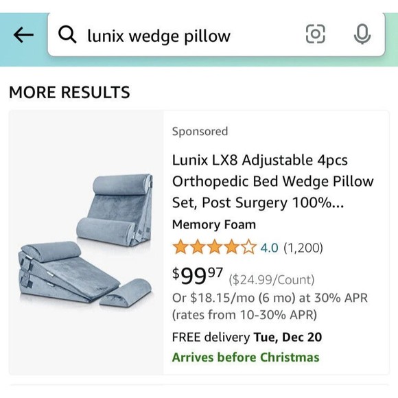 Lunix Adjustable 4pcs Memory Foam for Back, Neck, Leg Pain Relief Wedge Pillow - Picture 5 of 6